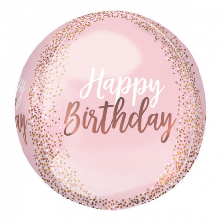 Rose Gold Blush Happy Birthday Orbz Balloon - Inflated