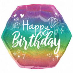Rainbow Sparkle Happy Birthday Supershape Foil Balloon - Inflated