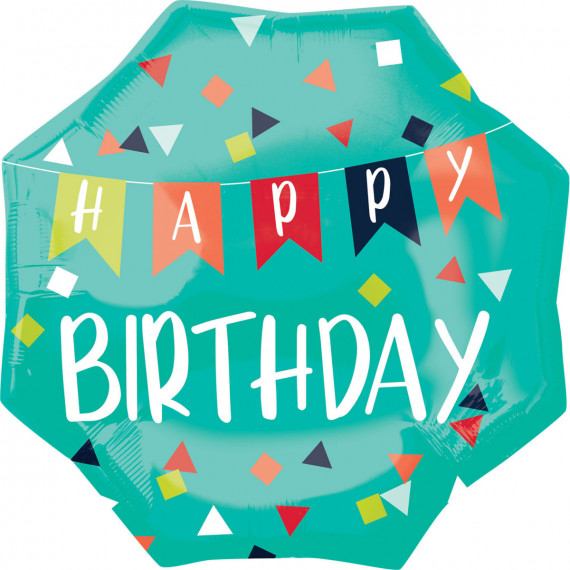 Happy Birthday Bunting Supershape Foil Balloon - Inflated
