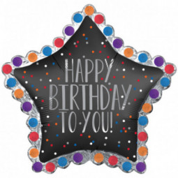 Black Star Happy Birthday Supershape Foil Balloon - Inflated