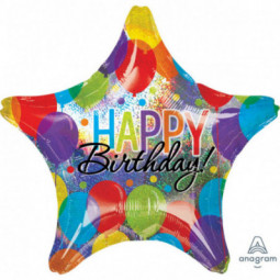 Happy Birthday Star Supershape Foil Balloon - Inflated