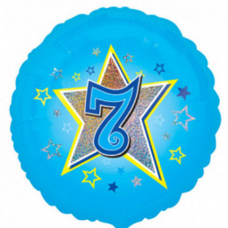 Blue 7th Birthday Round Foil Balloon - Inflated