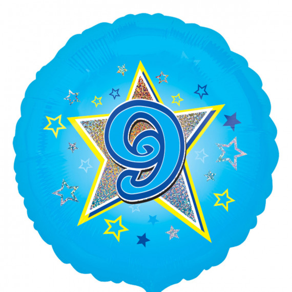 Blue 9th Birthday Round Foil Balloon - Inflated