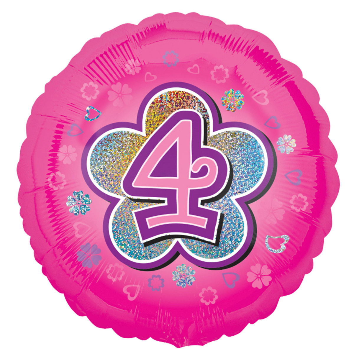 Pink 4th Birthday Round Foil Balloon - Inflated