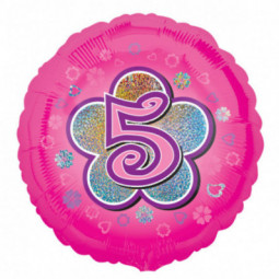 Pink 5th Birthday Round Foil Balloon - Inflated