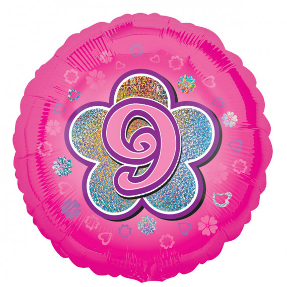 Pink 9th Birthday Round Foil Balloon - Inflated