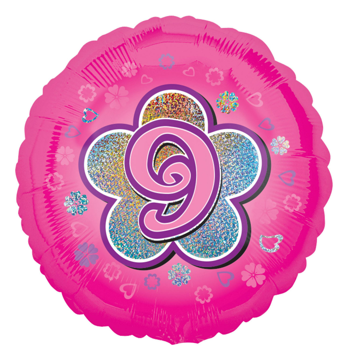 Pink 9th Birthday Round Foil Balloon - Inflated