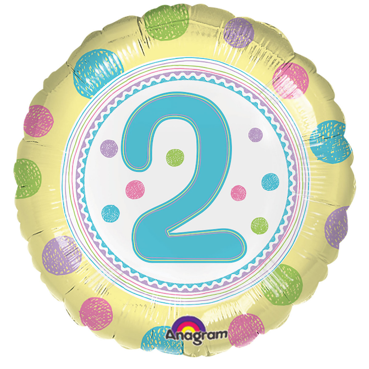 Dotty 2nd Birthday Round Foil Balloon - Inflated