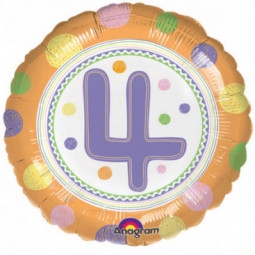 Dotty 4th Birthday Round Foil Balloon - Inflated