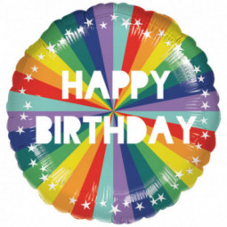 Rainbow Happy Birthday Round Foil Balloon - Inflated
