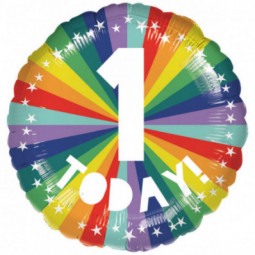 Rainbow 1st Birthday Round Foil Balloon - Inflated