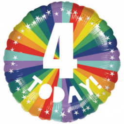 Rainbow 4th Birthday Round Foil Balloon - Inflated