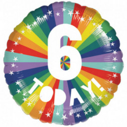 Rainbow 6th Birthday Round Foil Balloon - Inflated