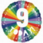 Rainbow 9th Birthday Round Foil Balloon - Inflated