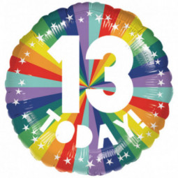 Rainbow 13th Birthday Round Foil Balloon - Inflated