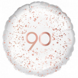 Rose Gold 90th Birthday Round Foil Balloon - Inflated