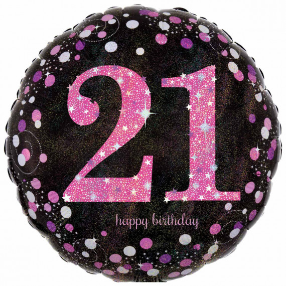 Pink Celebration 21st Birthday Round Foil Balloon - Inflated