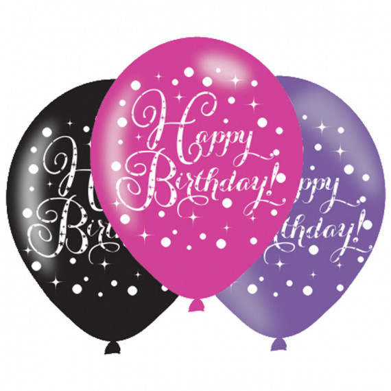 Pink Celebration Happy Birthday Latex Balloons - Inflation Options