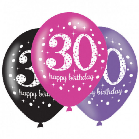Pink Celebration 30th Birthday Latex Balloons - Inflation Options