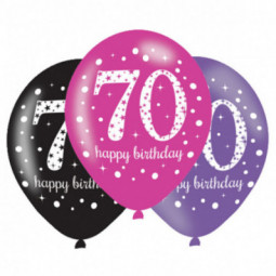 Pink Celebration 70th Birthday Latex Balloons - Inflation Options