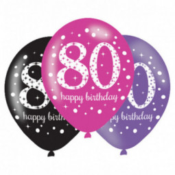 Pink Celebration 80th Birthday Latex Balloons - Inflation Options