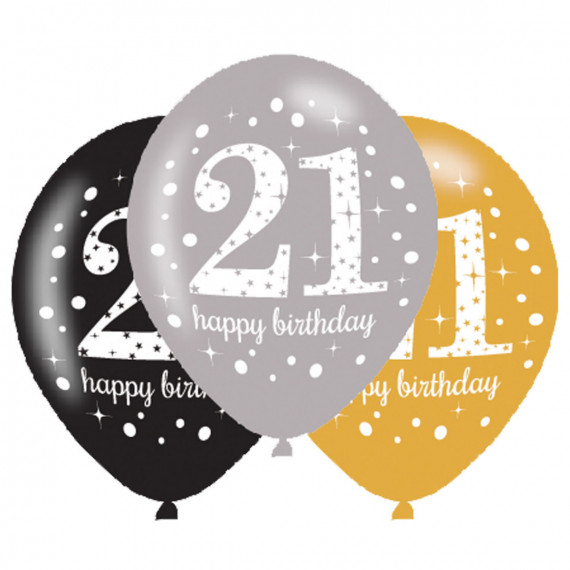 Gold Celebration 21st Birthday Latex Balloons - Inflation Options