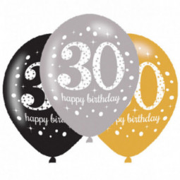 Gold Celebration 30th Birthday Latex Balloons - Inflation Options