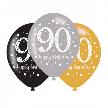 Gold Celebration 90th Birthday Latex Balloons - Inflation Options