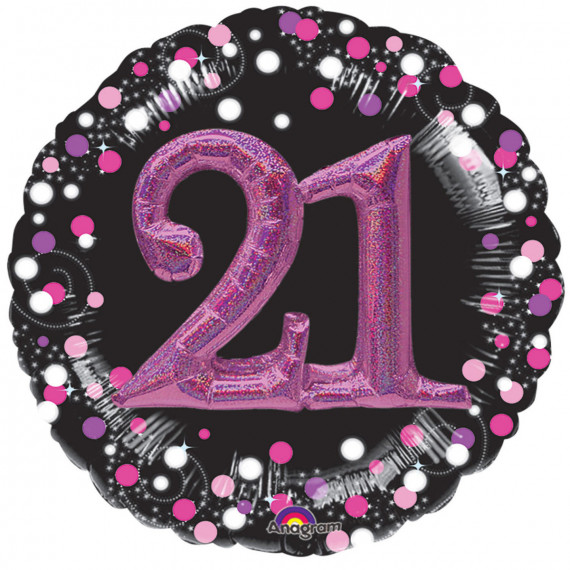 Pink Celebration 21st Birthday 3D Supershape Foil Balloon - Inflated