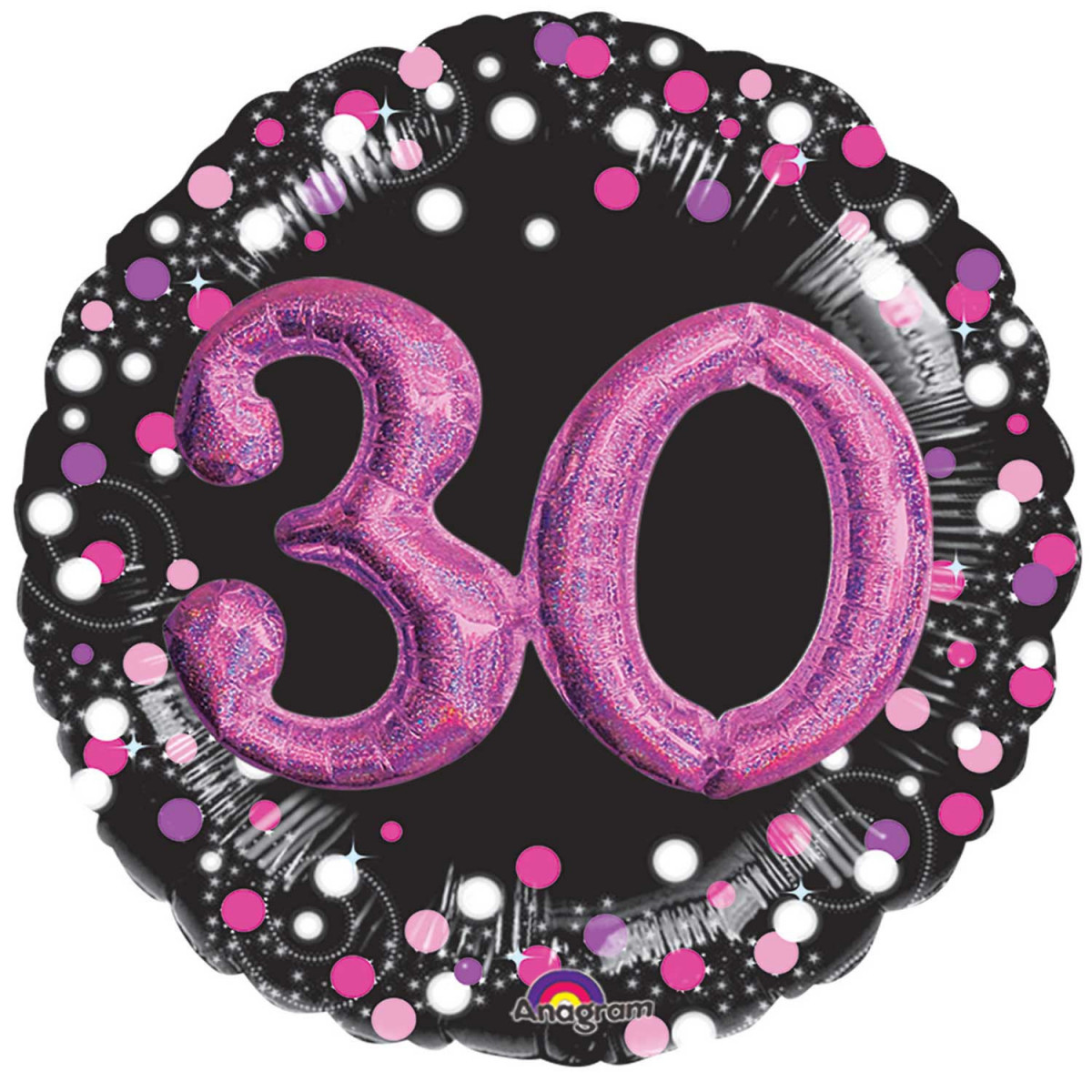Pink Celebration 30th Birthday 3D Supershape Foil Balloon - Inflated