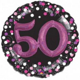 Pink Celebration 50th Birthday 3D Supershape Foil Balloon - Inflated
