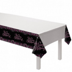Pink Celebration Happy Birthday Plastic Tablecover