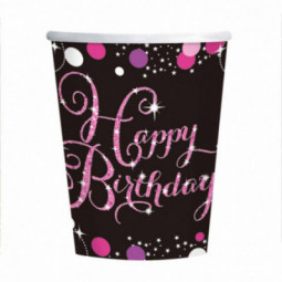 Pink Celebration Happy Birthday Paper Cups