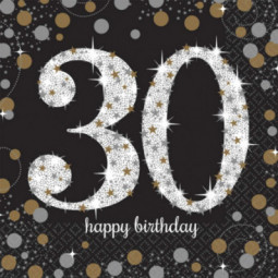 Gold Celebration 30th Birthday Paper Napkins - REDUCED TO CLEAR