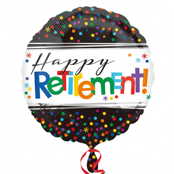 Rainbow Dots Happy Retirement Round Foil Balloon - Inflated Rainbow Dots Happy Retirement Round Foil Balloon - Inflated