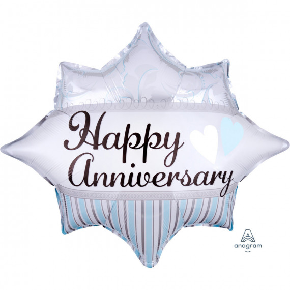 Happy Anniversary Burst Foil Balloon - Inflated