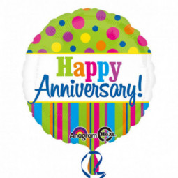 Bright Happy Anniversary Round Foil Balloon - Inflated