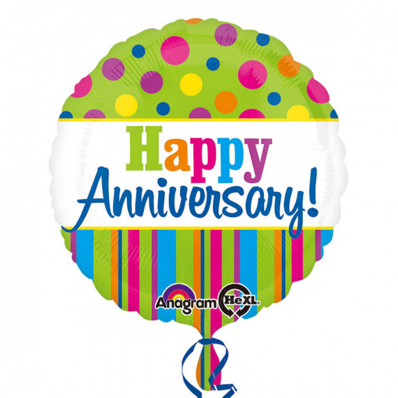 Bright Happy Anniversary Round Foil Balloon - Inflated Bright Happy Anniversary Round Foil Balloon - Inflated