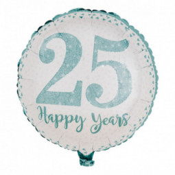 25th Silver Anniversary Round Foil Balloon - Inflated