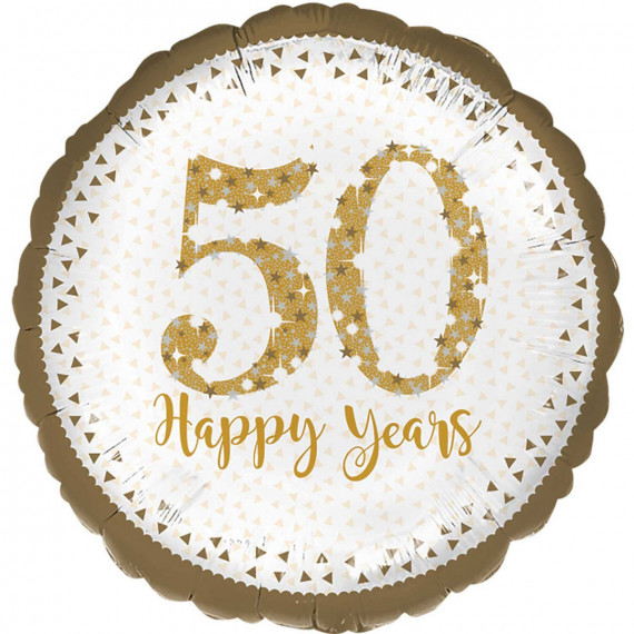 50th Golden Anniversary Round Foil Balloon - Inflated 50th Golden Anniversary Round Foil Balloon - Inflated