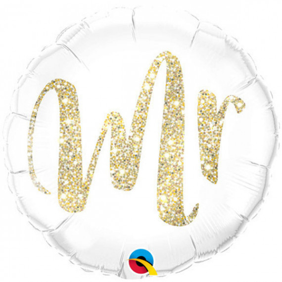 Gold Glitter Mr Round Foil Balloon - Inflated Gold Glitter Mr Round Foil Balloon - Inflated