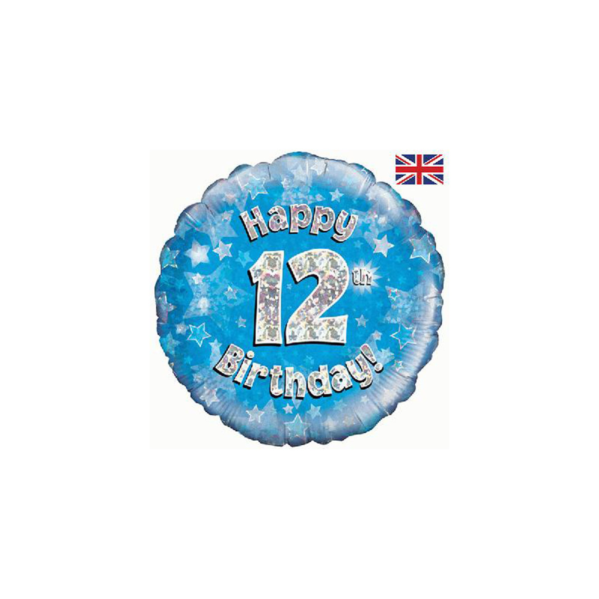 Blue Happy 12th Birthday Round Foil Balloon - Inflated