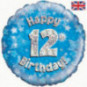 Blue Happy 12th Birthday Round Foil Balloon - Inflated