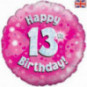 Pink Happy 13th Birthday Round Foil Balloon - Inflated