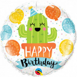 Party Cactus Happy Birthday Foil Balloon - Inflated