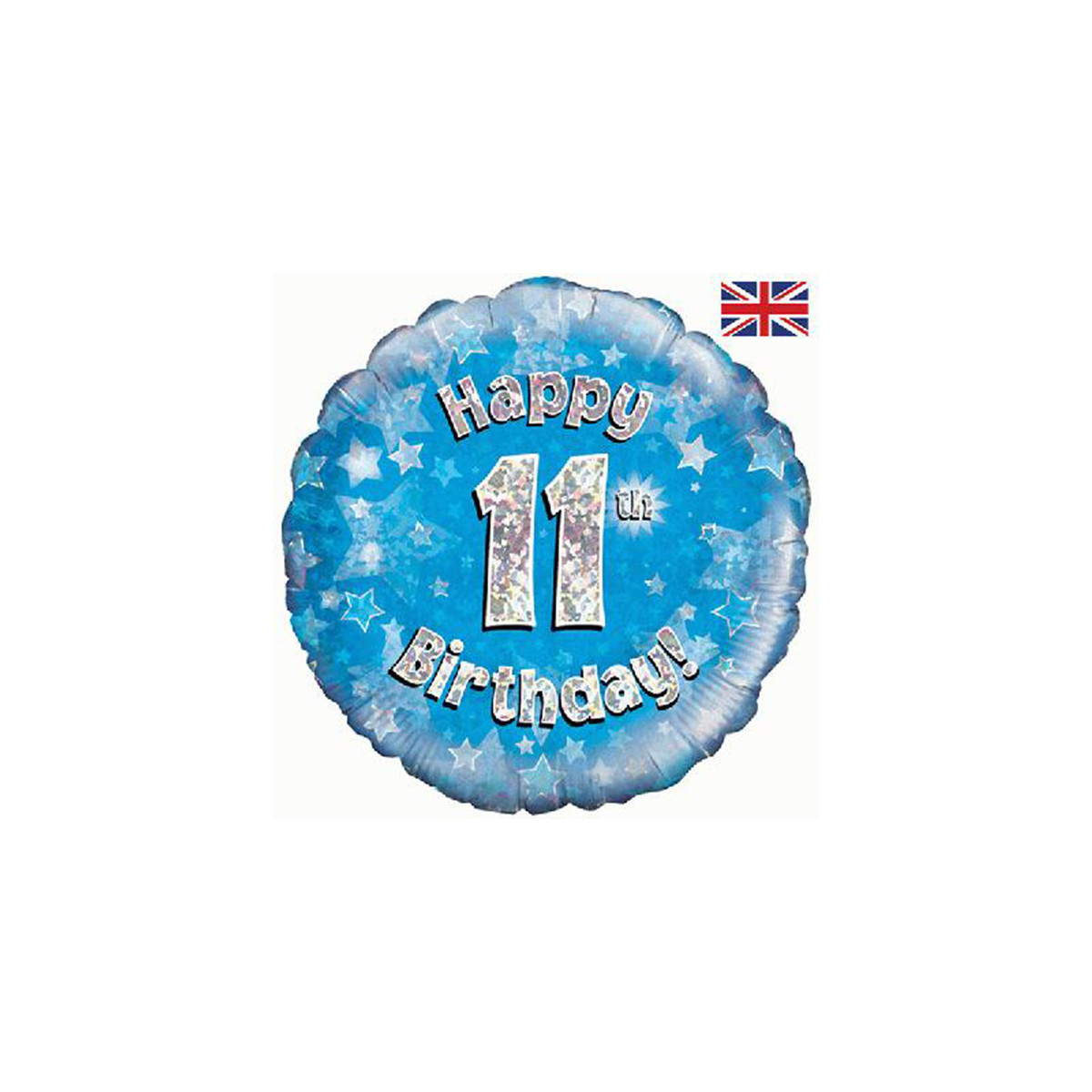 Blue Happy 11th Birthday Round Foil Balloon - Inflated