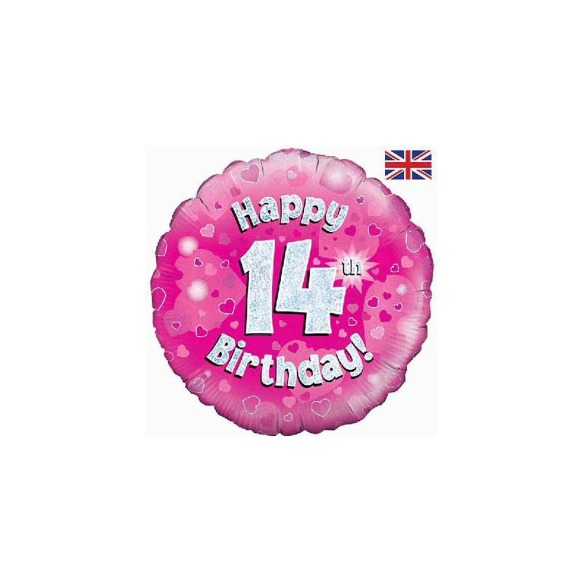 Pink Happy 14th Birthday Round Foil Balloon - Inflated