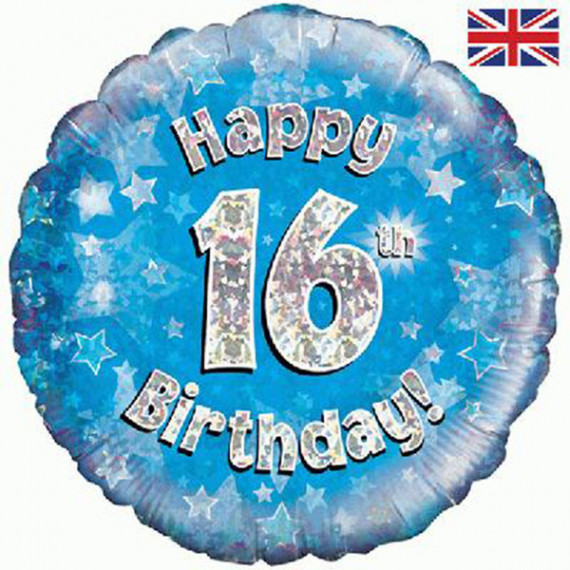 Blue Happy 16th Birthday Round Foil Balloon - Inflated
