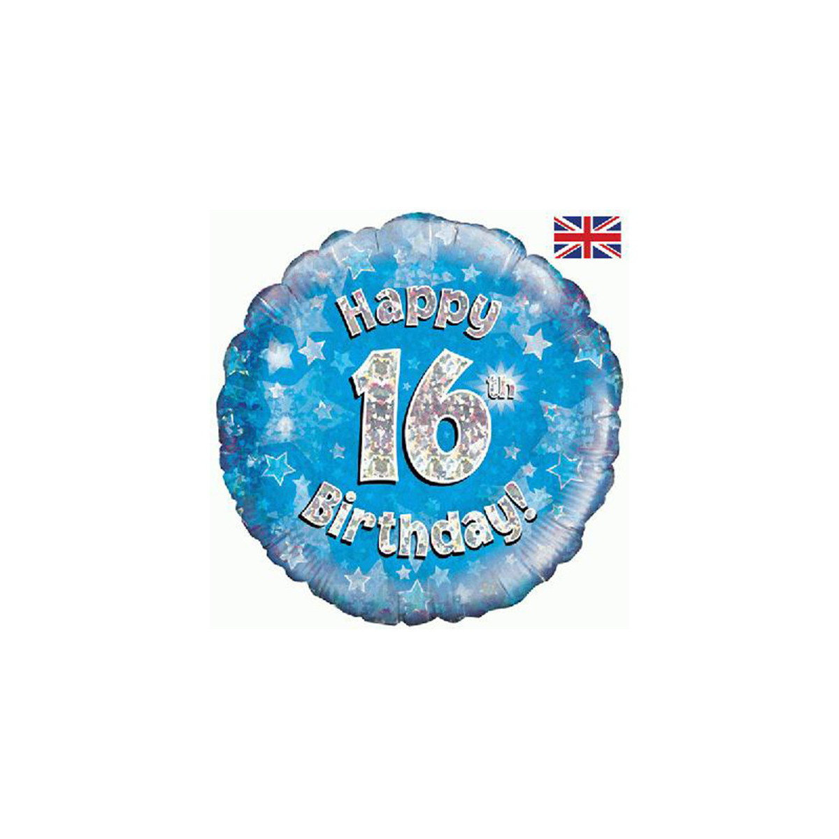 Blue Happy 16th Birthday Round Foil Balloon - Inflated