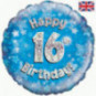 Blue Happy 16th Birthday Round Foil Balloon - Inflated